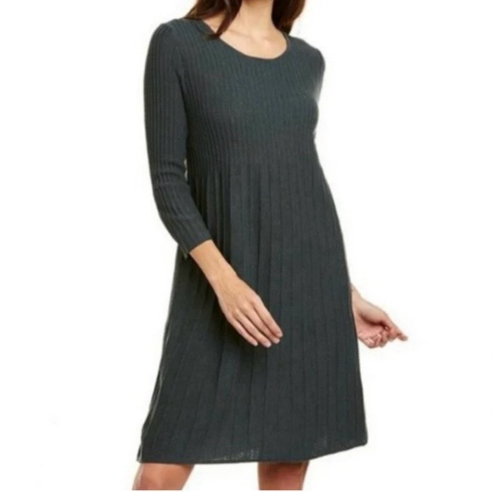 EILEEN FISHER 👗 Olive Pleated Wool Sweater Dress